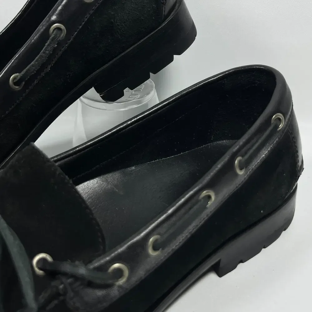 POLO RALPH LAUREN Shoes Men 11D Merton Suede Leather Boat Lug Sole Slip On Black